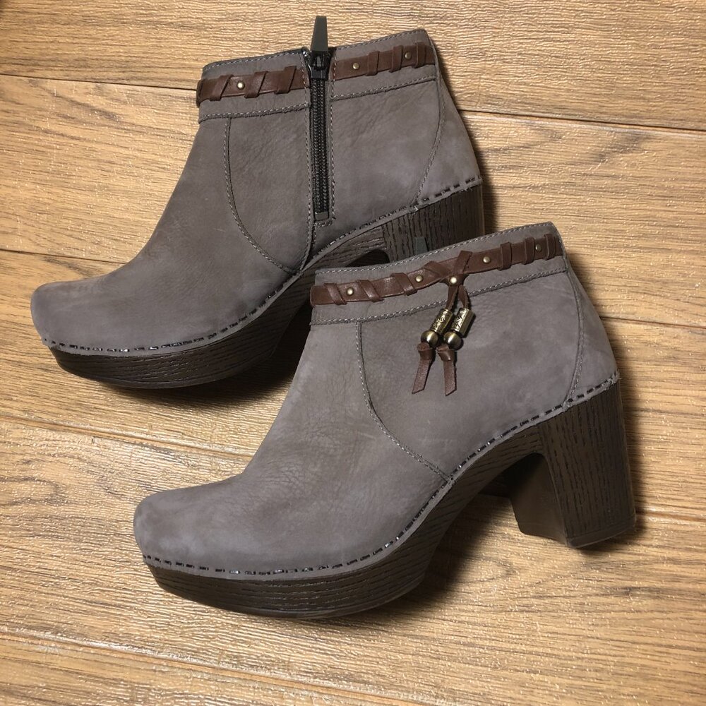 Dansko women taupe wedge heeled booties, 8.5